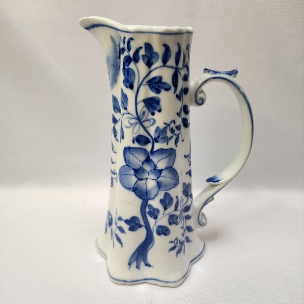 Thailand Blue Floral Handcrafted Thin Pitcher